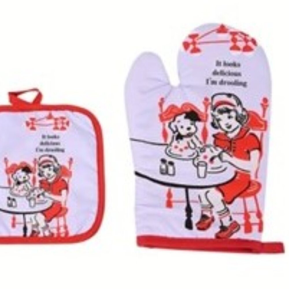 "It looks delicious I'm drooling" Vintage Set Potholder & Glove Heat Resistent